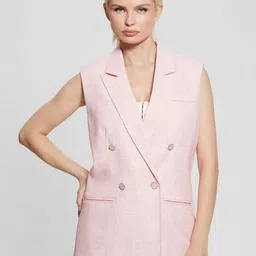 Guess Texured Double Breasted Notched Lapel Collar Vest Blazer-5