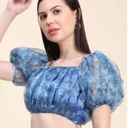 Rujave Abstract Printed Puff Sleeve Blouson Crop Top image 2