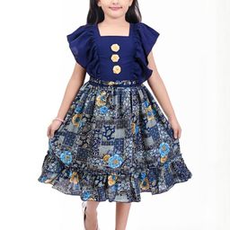CHANDRIKA Girls Blue Viscose Rayon Dresses-image-38