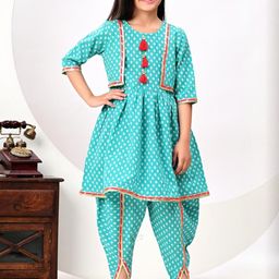 Flyfinns Girls Green Pure Cotton Clothing Set-image-30