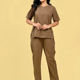 FCV Printed Round Neck Short Sleeves Pure Cotton Top With Pyjama-picture-19