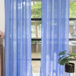 URBAN SPACE Blue & White 2 Pieces Striped Sheer Door Curtains-14