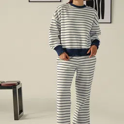 Muvazo Striped Round Neck Long Sleeves Sweatshirt With Trouser-picture-21
