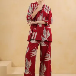 JISORA Printed V Neck Cotton Top With Trousers Co-Ords-picture-10