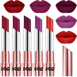VOLO Set Of 5 Creme Matte Lipsticks 3.5 g - Red 43-Magenta 45-Wine 47-Purple 48-Orange 49-15