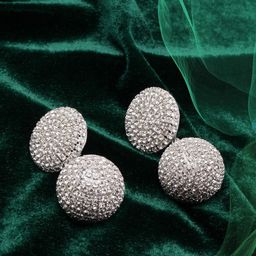 StyleCast Rose Silver-Plated Rhinestone Studded Circular Drop Earrings-image-95