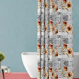 ArtzFolio White & Black Floral Printed Waterproof Shower Curtain-image-24