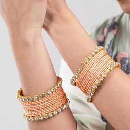 Mamon Creations Set Of 26 Beige Alloy Bangles-image-97