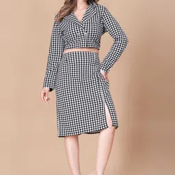TJ FASHION Printed Notched Lapel Collar Neck Crop Coat With Skirt Co-Ords-8