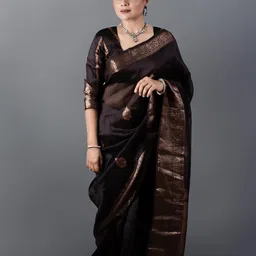 SHOP DROP Floral Woven Design Banarasi Pure Silk Saree-image-75