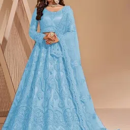 APNISHA Embroidered Thread Work Net Semi-Stitched Lehenga & Unstitched Blouse With Dupatta-picture-2