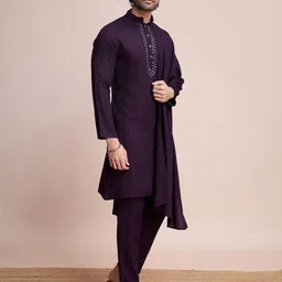 ODETTE Striped Regular Mirror Work Kurta with Trousers & Dupatta image 4