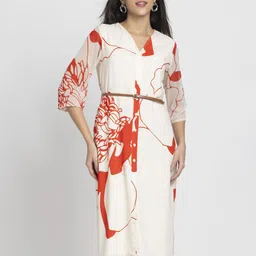 SHAYE Floral Print Shirt Midi Dress-image-4