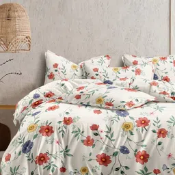 Glaxomas White & Rust Floral Printed Cotton 250 TC Double King Bedsheet Set-picture-12