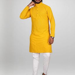 Alankrit Men Yellow Kurtas-image-92