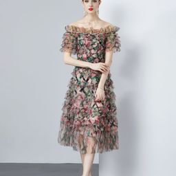 JC Collection Women Floral Print Off-Shoulder Flutter Sleeve Fit & Flare Midi Dress-picture-16