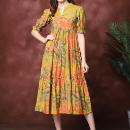 Moda Rapido Women Floral Printed Mandarine Collar Puff Sleeve Fit & Flare Dress-image-40