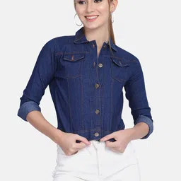 QIOA Women Lightweight Denim Jacket with Embroidered-image-91