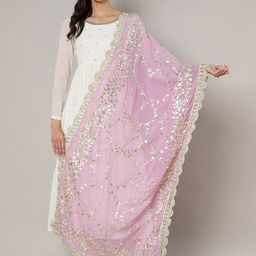 MUFFLY Floral Embroidered Gotta Patti Work Georgette Dupatta-25