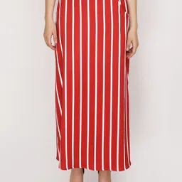 JAKANARY Striped Side Slit Flared Midi Skirt-picture-46