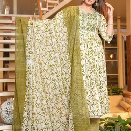 ARANGETRAM Women Floral Printed Regular Sequinned Kurta with Trousers & With Dupatta-6