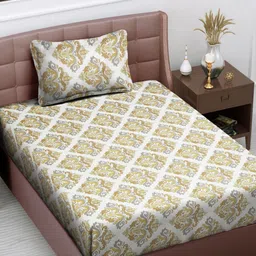 Myntra Elegant Homes Beige Printed 300 TC Single Bedsheet Set 2.25 m x 1.50 m-image-86