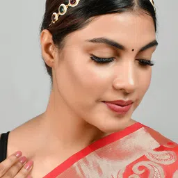 Silvermerc Designs Gold Plated Red & Green Stone Studded Head Jewellery-20