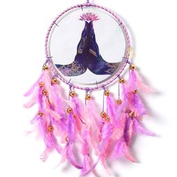 DULI Pink & Purple Printed Hanging Dream Catcher with Feathers-0