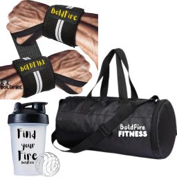 Combo Of Black GYM Bag with Shoes Compartment & GYM WristBand(Packof3) Fitness Accessory Kit Kit-image-59
