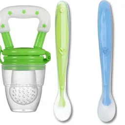 2pc Baby Feeding Spoons & Fruit Food Feeder (Combo Pack of 3) - Silicone-4