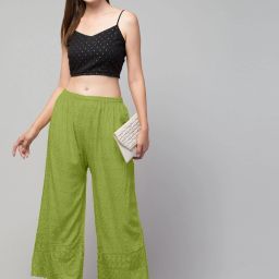 Women Regular Fit Light Green Viscose Rayon Trousers-image-99