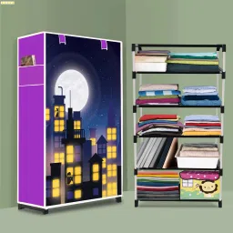 5 Shelf Foldable Collapsible Wardrobe Storage Organizer Almirah Cloth Rack PP Collapsible Wardrobe-image-40