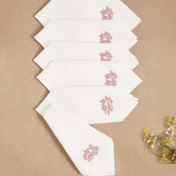 design gaatha Cream (16 x16 ) Floral Hand Embroidered Cotton (Set of 6) Napkin Sets-picture-47