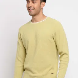 Men Self Design Round Neck Yellow Sweater-image-12