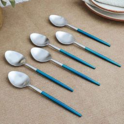vareesha Radiant Blue Handled Matt Finish Stainless Steel Dessert Spoons (Set of 6)-picture-25