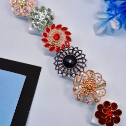 Combo Pack Of 6 Multicolour Adjustable Rings Brass Diamond Gold, Silver Plated Ring Set-4