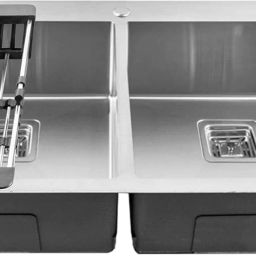 45"x20"x10" Inch Double Bowl With Tap Hole SS-304 Grade Handmade Kitchen Sink FHS-17 Vessel Sink-image-83
