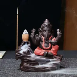 Ganesha Backflow Smoke Incense Burner with Free 10 Backflow Smoke Cones (Black) Polyresin Incense Holder-26