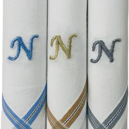 PASSION FROM OMTEX Men's Initial N Alphabet Monogram ["White With Embroidary & Colored Border"] Handkerchief-14