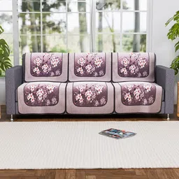 Kuber Industries Purple & White 6 Pieces Self Design Cotton 3 Seater Sofa Covers-22