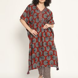 ZARI Geometric Printed Regular Mirror Work Pure Cotton Kurta With Trousers-1
