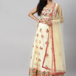 FABPIXEL Embroidered Sequinned Semi-Stitched Lehenga & Unstitched Blouse With Dupatta image 1