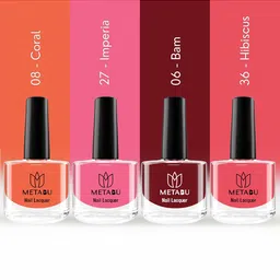 METABU Set Of 4 Nail Lacquer - 8 ml Each- Coral-Imperia-Bam-Hibiscus image 2