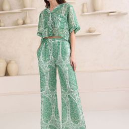 PURVAJA Paisley Printed Shirt Collar Top With Trousers-picture-41