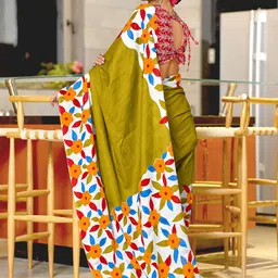 KALINI Floral Print Border Block Print Saree image 2