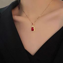 AGARWALPRODUCT Gold-Plated Artificial Stones Studded Square Shaped Pendants With Chains image 4