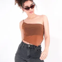 clobug One Shoulder Net Crop Top-picture-5