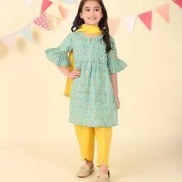 Fabindia Girls Floral Printed Regular Pure Cotton Kurta with Salwar & With Dupatta-image-96