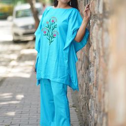 LetsDressUp Floral Embroidered V-Neck Thread Work Kaftan Kurta With Palazzos-image-63