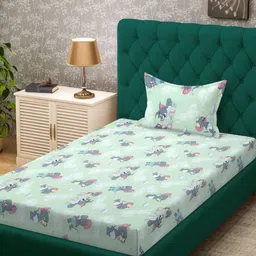 KLOTTHE Green & White Printed Pure Cotton 400 TC Single Bedsheet Sets - 2.25 m x 1.5 m-image-33